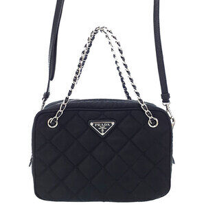 Prada Tessuto Impuntu Quilted Chain Shoulder Bag Black